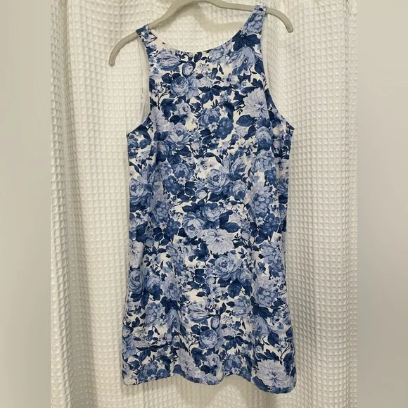 Abercrombie & Fitch | Dresses | Abercrombie And Fitch Blue Floral High Neck  Linen Blend Mini Dress Size M | Poshmark